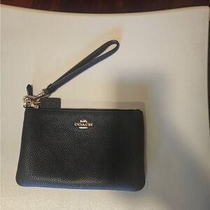 Coach Black Leather Wristlet with Gold Accent